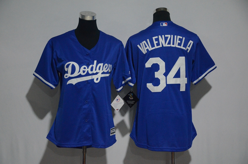Womens 2017 MLB Los Angeles Dodgers #34 Valenzuela BlueJerseys